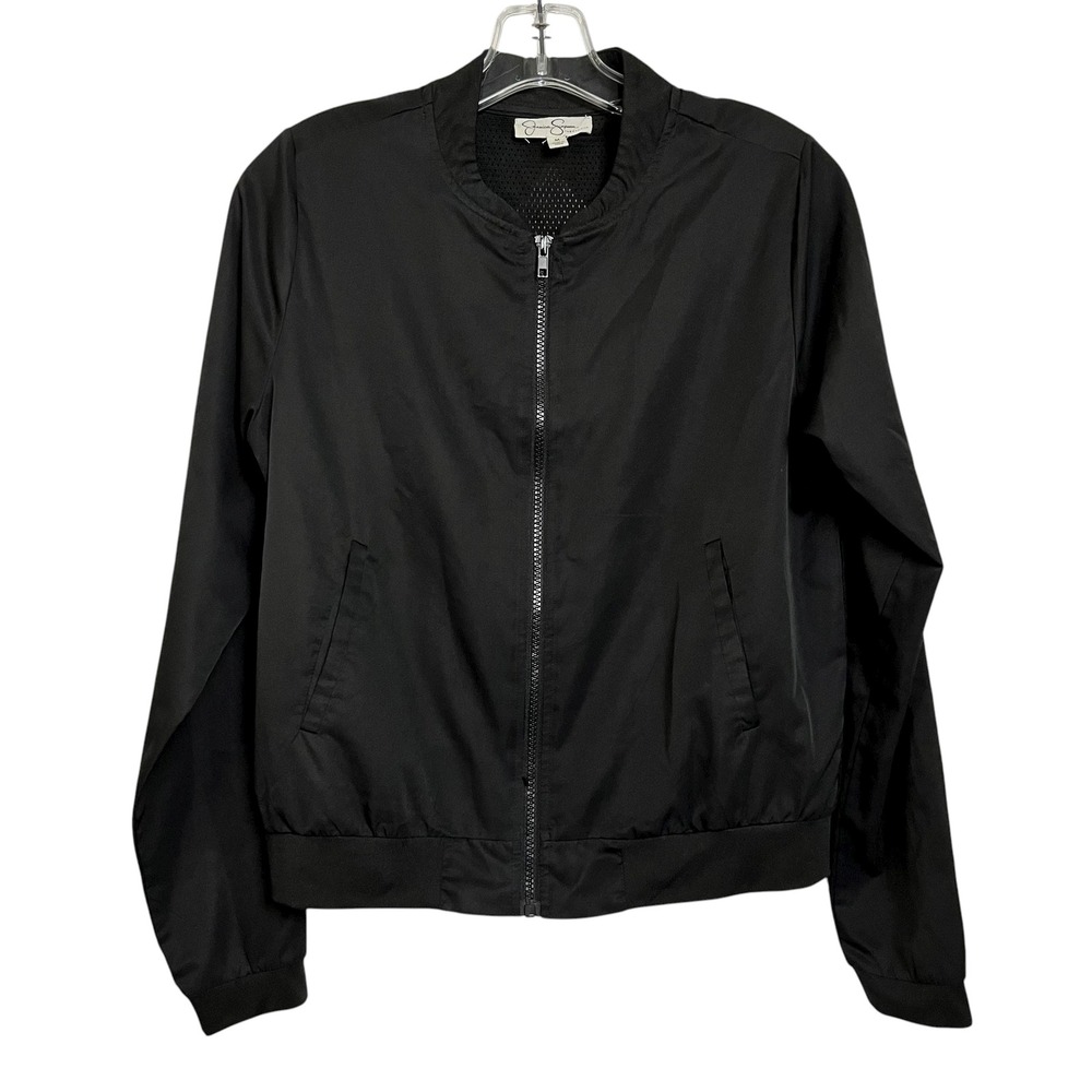 Jessica Simpson Womens Black Bomber Jacket Mesh Back Full Zip M